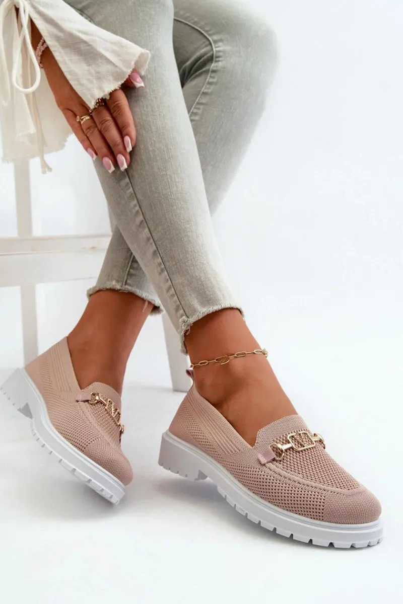 Evento Damskie Mokasyny Na Płaskim Obcasie Ze Złotym Detalem Różowe Limentia