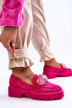 Hot Damskie Mokasyny Na Platformie Z Ozdobami Fuksja Brenda Damskie Mokasyny Na Platformie|Mokasyny Damskie Zamszowe
