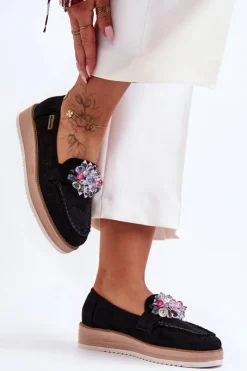 Sale Damskie Mokasyny Na Platformie Z Kamieniami Czarne Elonore Damskie Mokasyny Na Platformie|Mokasyny Damskie Zamszowe