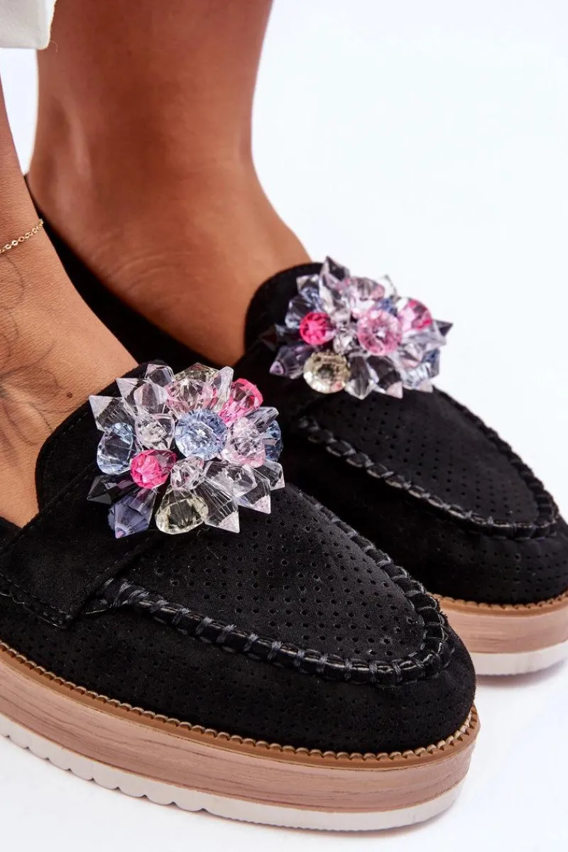 Sale Damskie Mokasyny Na Platformie Z Kamieniami Czarne Elonore Damskie Mokasyny Na Platformie|Mokasyny Damskie Zamszowe
