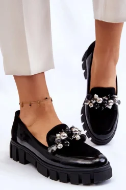 Outlet Damskie Mokasyny Na Platformie 2392 Czarne Damskie Mokasyny Damskie Lakierowane|Mokasyny Na Platformie