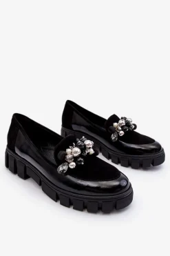 Outlet Damskie Mokasyny Na Platformie 2392 Czarne Damskie Mokasyny Damskie Lakierowane|Mokasyny Na Platformie