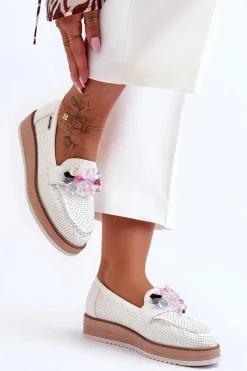 Mokasyny Na Platformie|Mokasyny Damskie Zamszowe>Boto Damskie Mokasyny Na Platformie Z Kamieniami Białe Elonore