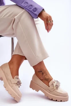 Mokasyny Damskie Zamszowe|Mokasyny Na Platformie>Boto Damskie Mokasyny Na Platformie Z Ozdobami Beżowe Brenda