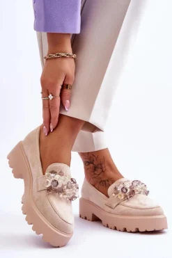 Mokasyny Damskie Zamszowe|Mokasyny Na Platformie></noscript>Boto Damskie Mokasyny Na Platformie Z Ozdobami Beżowe Brenda