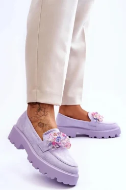 Mokasyny Na Platformie|Mokasyny Damskie Zamszowe>Boto Damskie Mokasyny Na Platformie Z Ozdobami Fioletowe Brenda