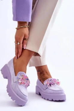 Mokasyny Na Platformie|Mokasyny Damskie Zamszowe></noscript>Boto Damskie Mokasyny Na Platformie Z Ozdobami Fioletowe Brenda