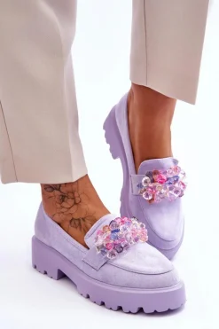 Mokasyny Na Platformie|Mokasyny Damskie Zamszowe></noscript>Boto Damskie Mokasyny Na Platformie Z Ozdobami Fioletowe Brenda