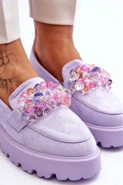 Mokasyny Na Platformie|Mokasyny Damskie Zamszowe></noscript>Boto Damskie Mokasyny Na Platformie Z Ozdobami Fioletowe Brenda