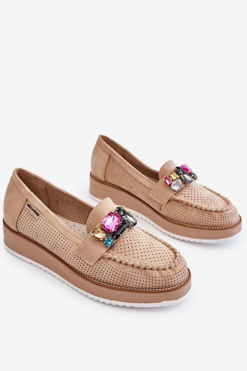 Outlet Damskie Mokasyny Na Platformie Z Ozdobami Beżowe Adelyn Damskie Mokasyny Na Platformie|Mokasyny Damskie Zamszowe