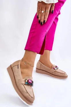 Outlet Damskie Mokasyny Na Platformie Z Ozdobami Beżowe Adelyn Damskie Mokasyny Na Platformie|Mokasyny Damskie Zamszowe