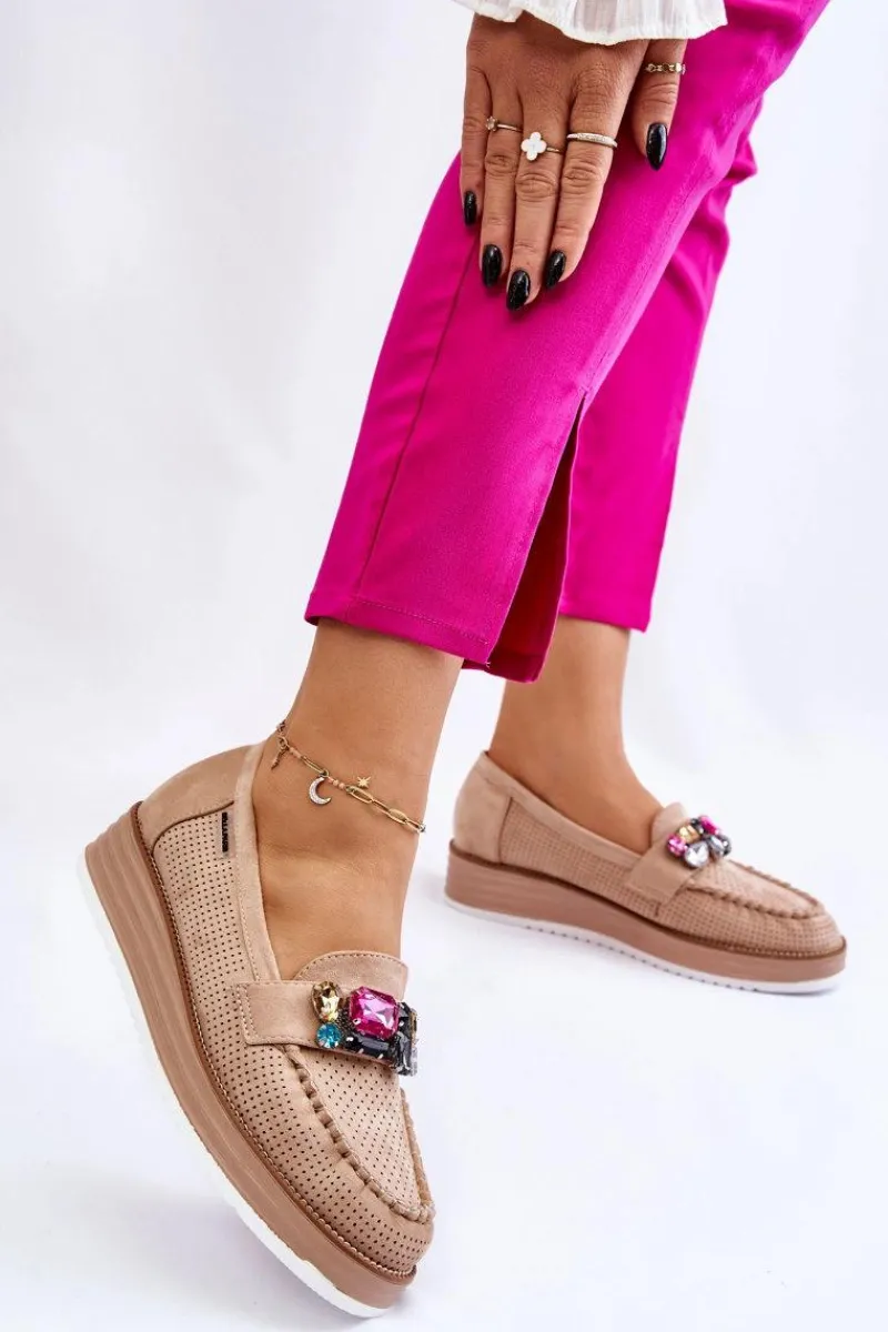 Outlet Damskie Mokasyny Na Platformie Z Ozdobami Beżowe Adelyn Damskie Mokasyny Na Platformie|Mokasyny Damskie Zamszowe