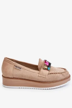 Outlet Damskie Mokasyny Na Platformie Z Ozdobami Beżowe Adelyn Damskie Mokasyny Na Platformie|Mokasyny Damskie Zamszowe