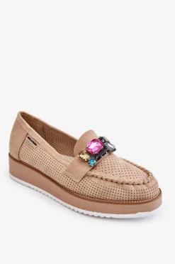 Outlet Damskie Mokasyny Na Platformie Z Ozdobami Beżowe Adelyn Damskie Mokasyny Na Platformie|Mokasyny Damskie Zamszowe