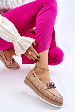 Outlet Damskie Mokasyny Na Platformie Z Ozdobami Beżowe Adelyn Damskie Mokasyny Na Platformie|Mokasyny Damskie Zamszowe