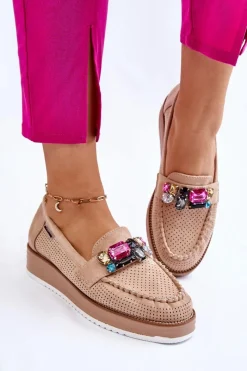 Outlet Damskie Mokasyny Na Platformie Z Ozdobami Beżowe Adelyn Damskie Mokasyny Na Platformie|Mokasyny Damskie Zamszowe