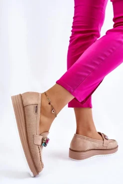 Outlet Damskie Mokasyny Na Platformie Z Ozdobami Beżowe Adelyn Damskie Mokasyny Na Platformie|Mokasyny Damskie Zamszowe