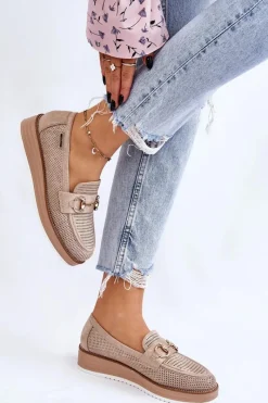 New Boto Damskie Mokasyny Na Platformie Beżowe Danny
