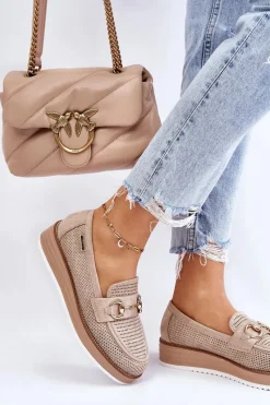 New Boto Damskie Mokasyny Na Platformie Beżowe Danny