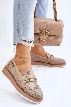 New Boto Damskie Mokasyny Na Platformie Beżowe Danny