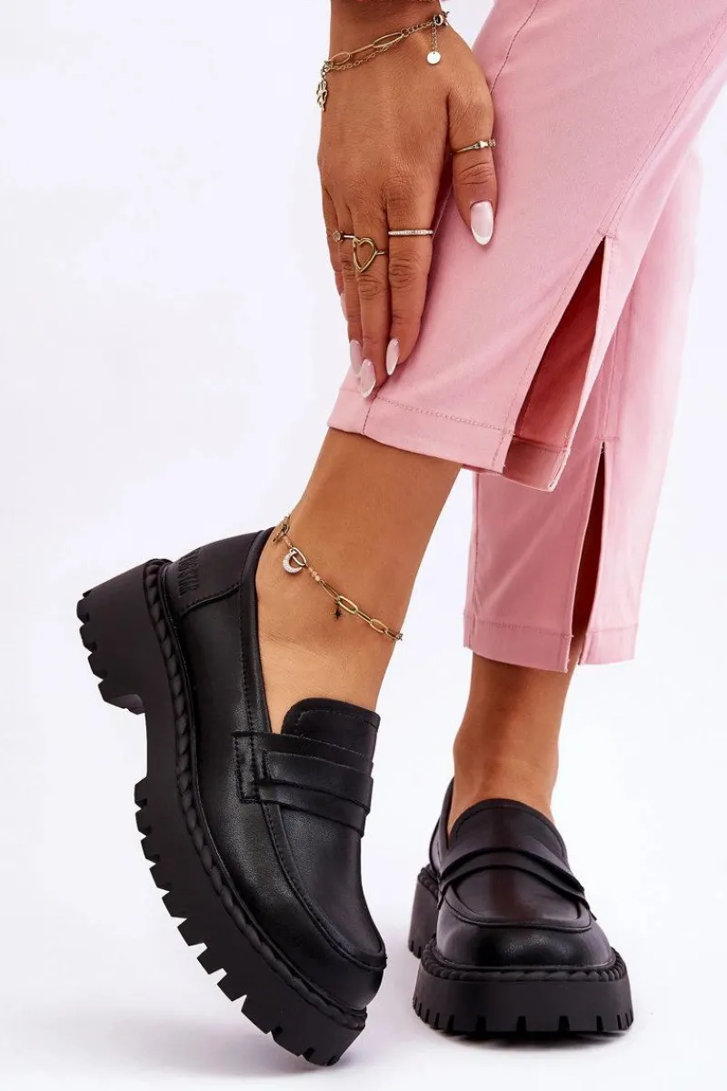 Online Damskie Mokasyny Półbuty Skórzane Big Star LL274458 Czarne Damskie Półbuty Skórzane|Mokasyny Damskie Skórzane