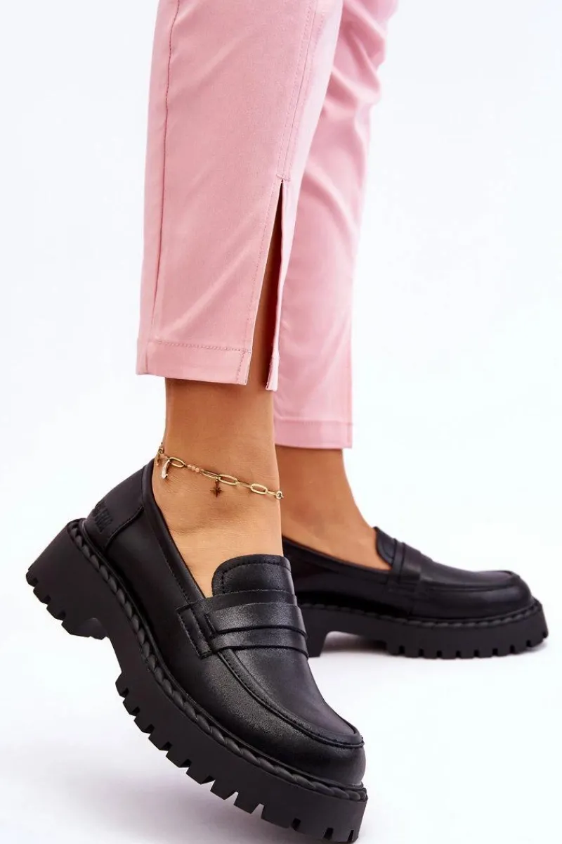 Online Damskie Mokasyny Półbuty Skórzane Big Star LL274458 Czarne Damskie Półbuty Skórzane|Mokasyny Damskie Skórzane