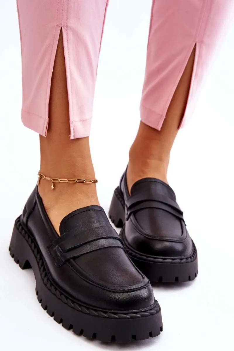 Online Damskie Mokasyny Półbuty Skórzane Big Star LL274458 Czarne Damskie Półbuty Skórzane|Mokasyny Damskie Skórzane