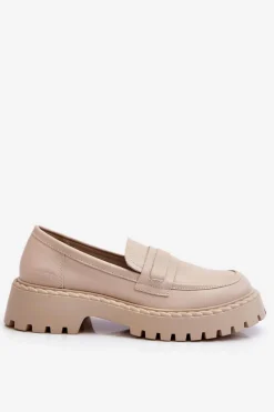 New Big Star Shoes Damskie Mokasyny Półbuty Skórzane Big Star LL274457 Beżowe