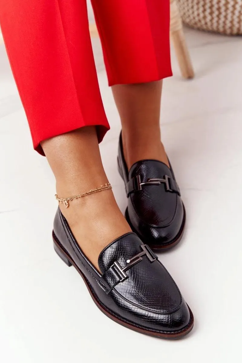 Mokasyny Damskie Skórzane>Buty Sergio Leone Damskie Mokasyny Sergio Leone PB253 Czarne