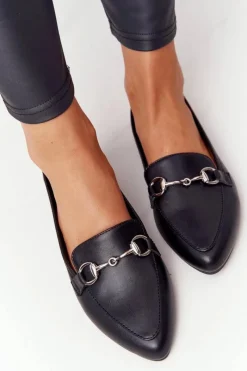 Discount Damskie Mokasyny Sergio Leone MK711 Czarne Damskie Mokasyny Damskie Skórzane