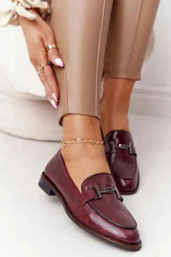 Clearance Buty Sergio Leone Damskie Mokasyny Sergio Leone PB253 Bordowe