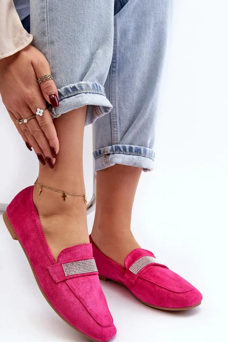 Hot Damskie Mokasyny Z Cyrkoniami Fuksja Ralrika Damskie Loafersy Damskie|Mokasyny Damskie Zamszowe