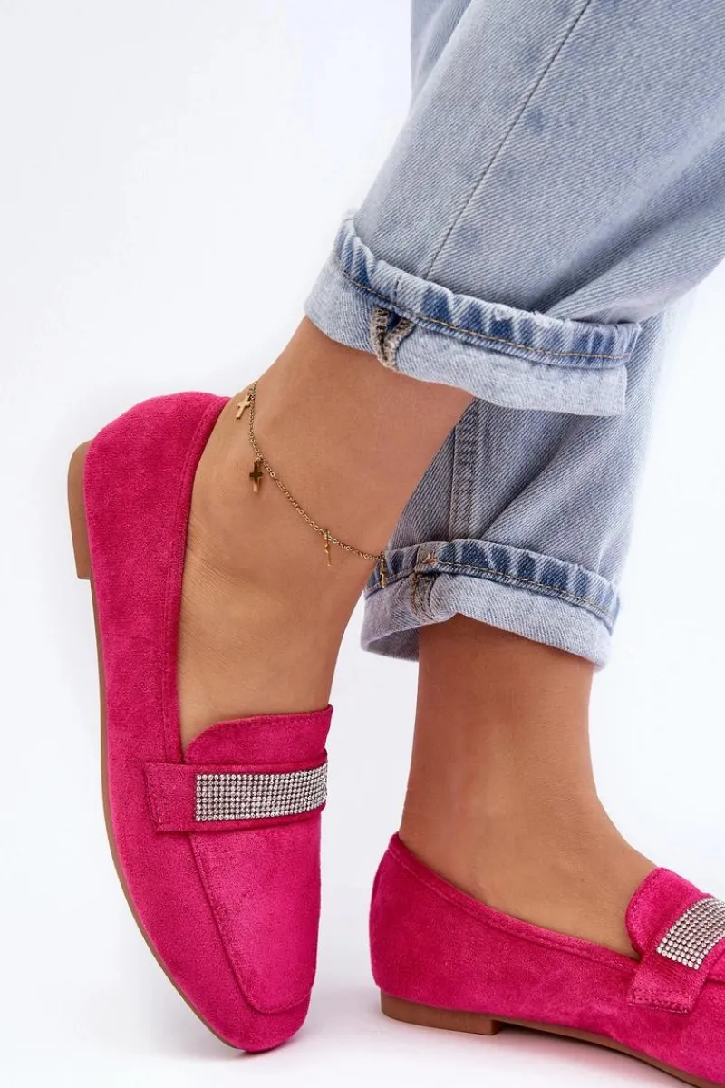 Hot Damskie Mokasyny Z Cyrkoniami Fuksja Ralrika Damskie Loafersy Damskie|Mokasyny Damskie Zamszowe