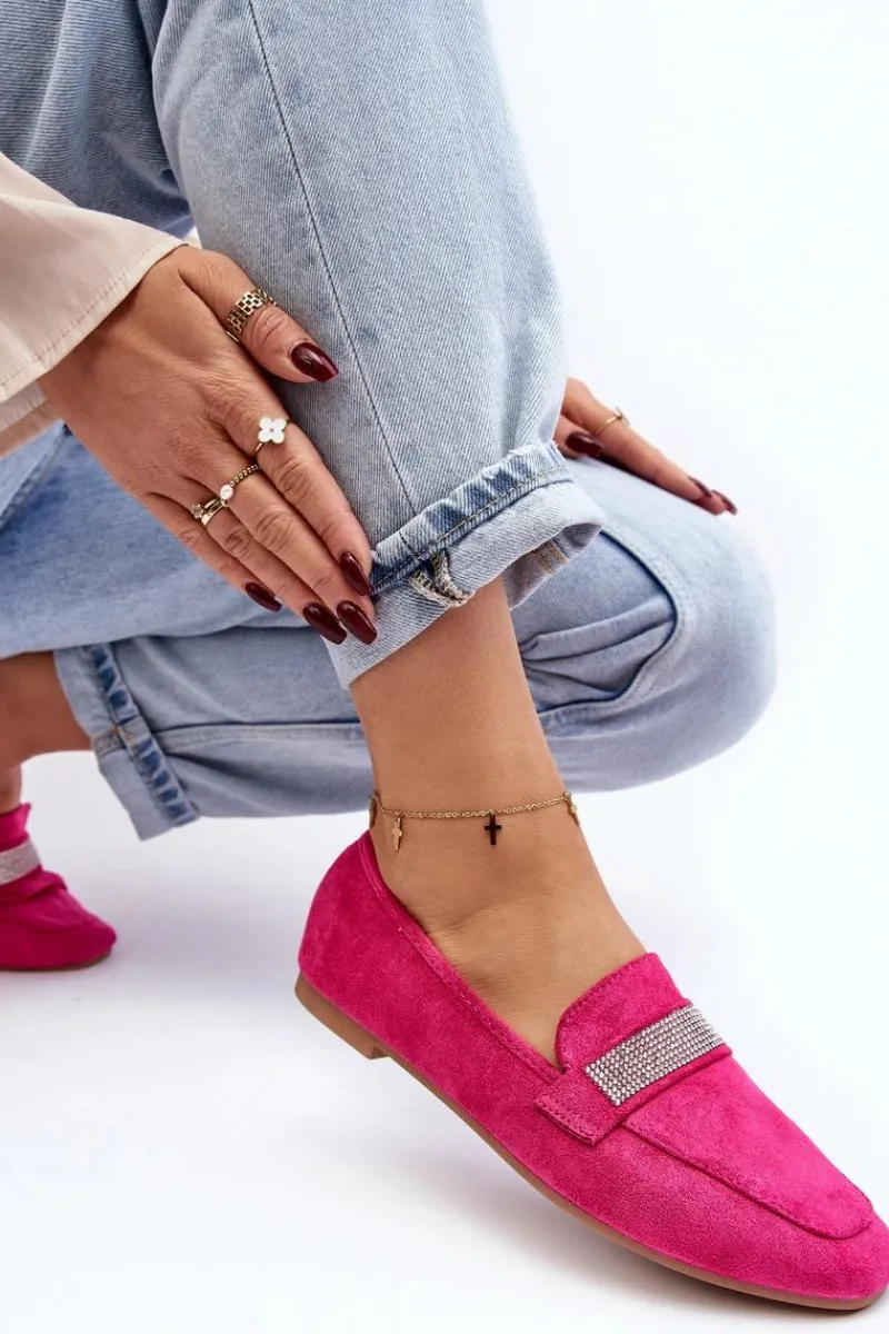 Hot Damskie Mokasyny Z Cyrkoniami Fuksja Ralrika Damskie Loafersy Damskie|Mokasyny Damskie Zamszowe