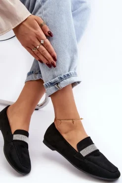 Outlet Boto Damskie Mokasyny Z Cyrkoniami Czarne Ralrika