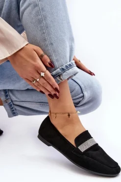 Outlet Boto Damskie Mokasyny Z Cyrkoniami Czarne Ralrika