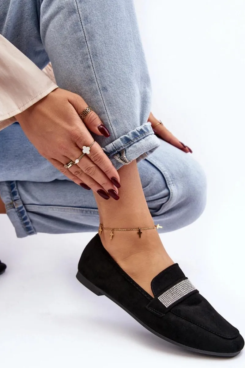 Outlet Boto Damskie Mokasyny Z Cyrkoniami Czarne Ralrika