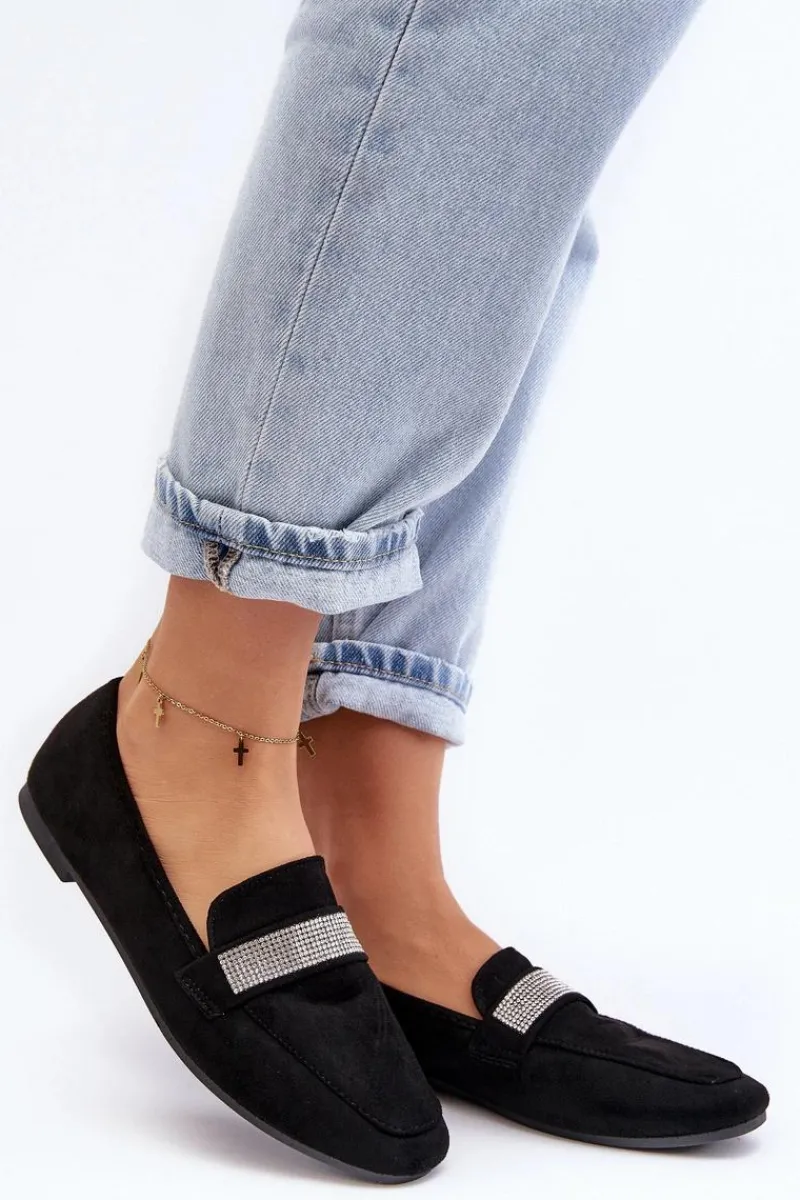 Outlet Boto Damskie Mokasyny Z Cyrkoniami Czarne Ralrika