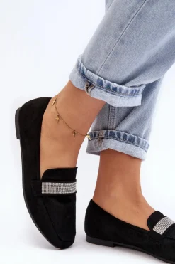 Outlet Boto Damskie Mokasyny Z Cyrkoniami Czarne Ralrika