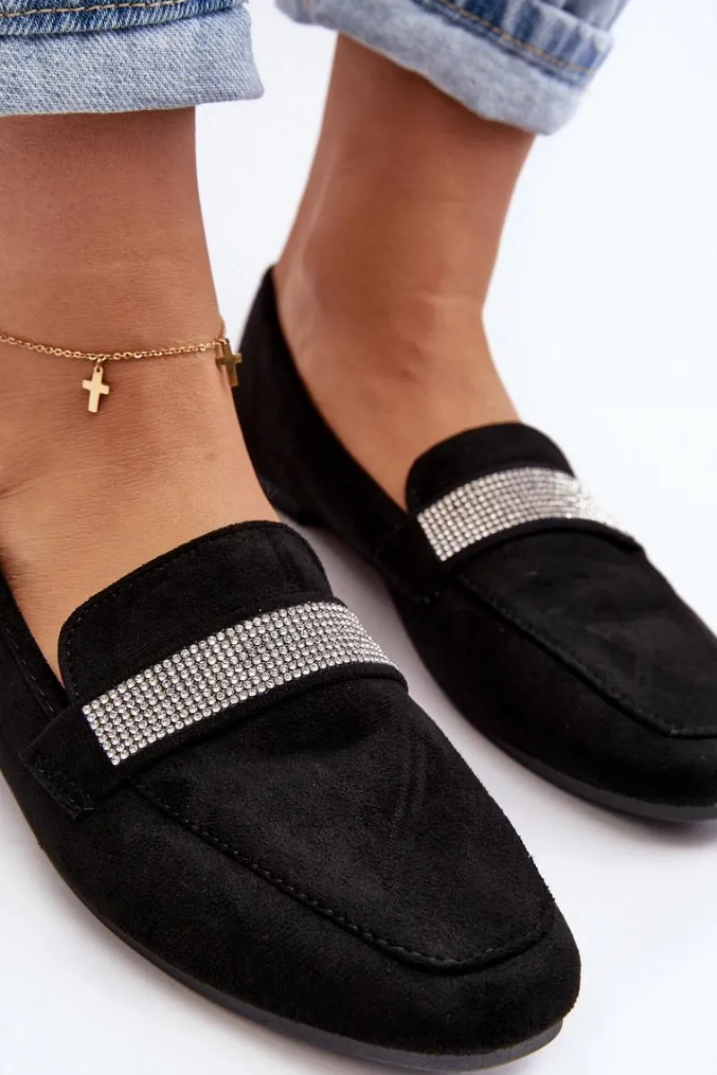 Outlet Boto Damskie Mokasyny Z Cyrkoniami Czarne Ralrika