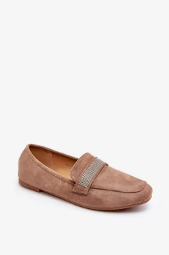 Clearance Boto Damskie Mokasyny Z Cyrkoniami Jasnobrązowe Ralrika Brązowy