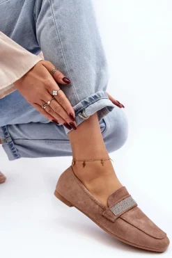 Clearance Boto Damskie Mokasyny Z Cyrkoniami Jasnobrązowe Ralrika Brązowy