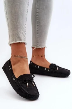 Sale Damskie Mokasyny Z Eko Zamszu Czarne Anemilda Damskie Loafersy Damskie|Mokasyny Damskie Zamszowe