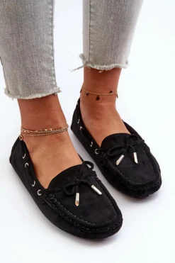 Sale Damskie Mokasyny Z Eko Zamszu Czarne Anemilda Damskie Loafersy Damskie|Mokasyny Damskie Zamszowe