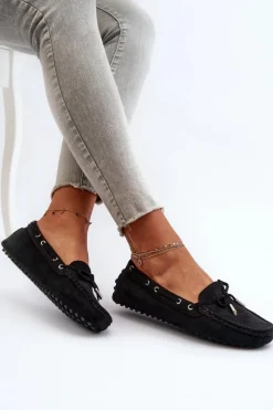 Sale Damskie Mokasyny Z Eko Zamszu Czarne Anemilda Damskie Loafersy Damskie|Mokasyny Damskie Zamszowe