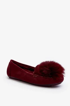 Outlet Damskie Mokasyny Z Futerkiem Bordowe Novas Damskie Loafersy Damskie|Kapcie Klasyczne