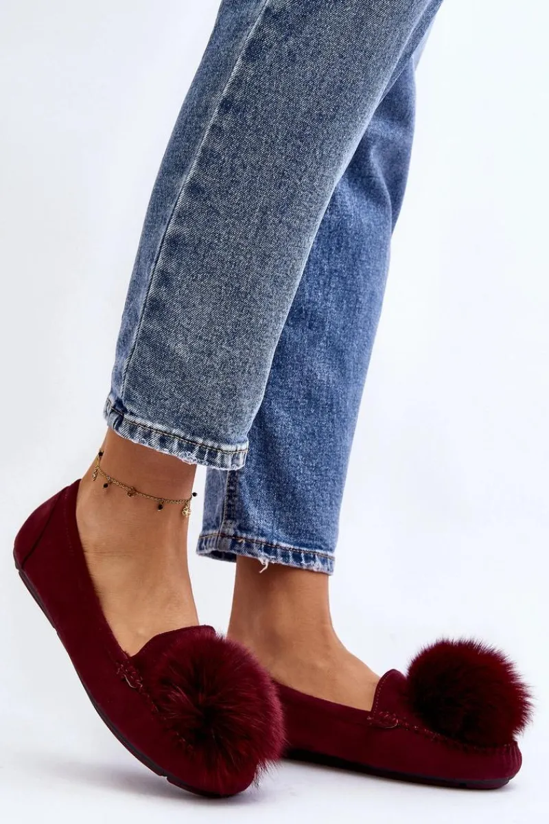 Outlet Damskie Mokasyny Z Futerkiem Bordowe Novas Damskie Loafersy Damskie|Kapcie Klasyczne