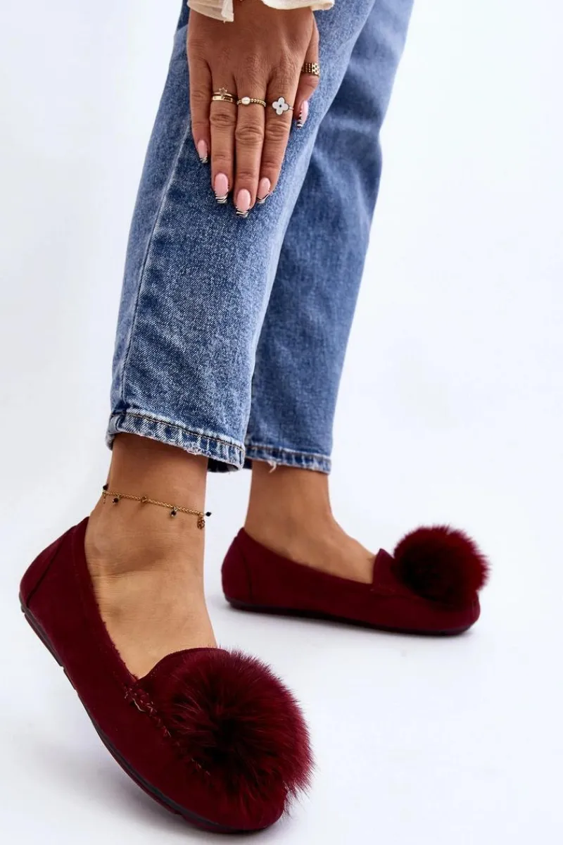 Outlet Damskie Mokasyny Z Futerkiem Bordowe Novas Damskie Loafersy Damskie|Kapcie Klasyczne
