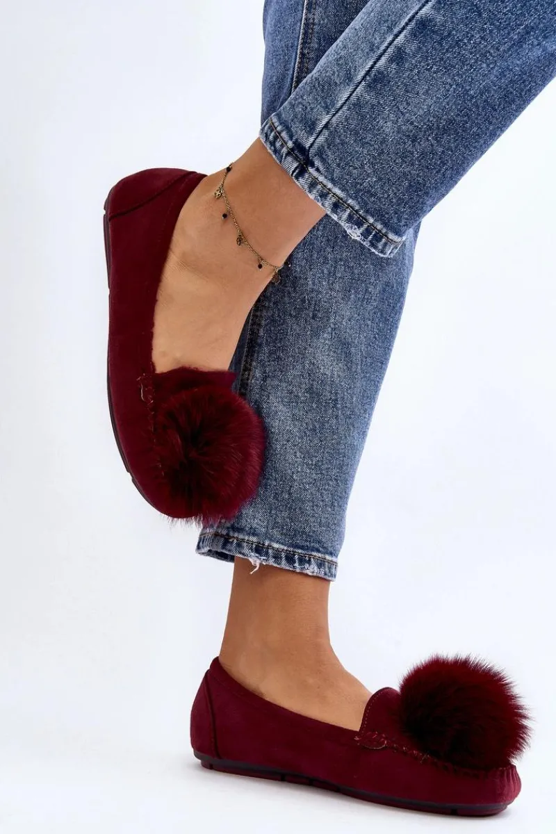 Outlet Damskie Mokasyny Z Futerkiem Bordowe Novas Damskie Loafersy Damskie|Kapcie Klasyczne