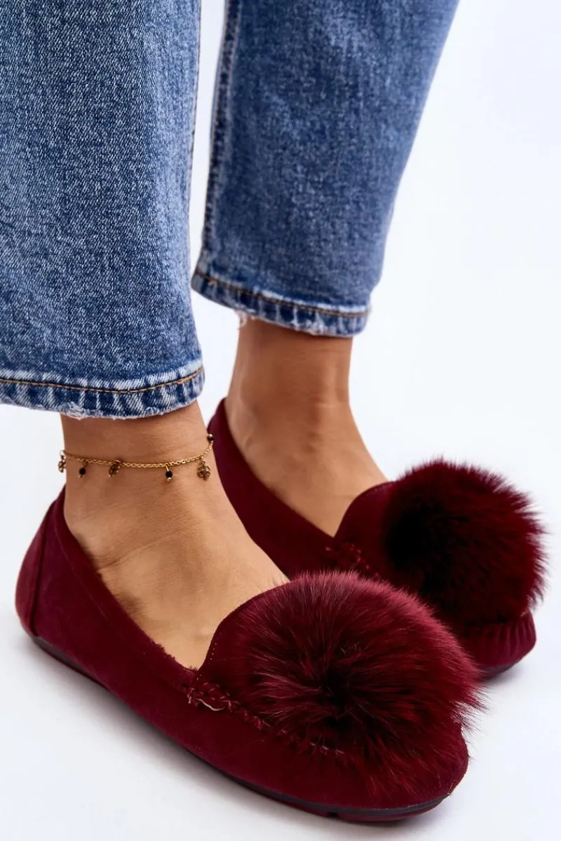 Outlet Damskie Mokasyny Z Futerkiem Bordowe Novas Damskie Loafersy Damskie|Kapcie Klasyczne
